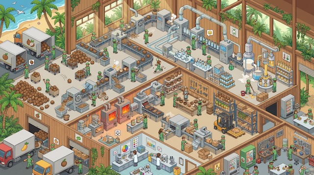 Coconut Factory Pixelated Isometric Illustration