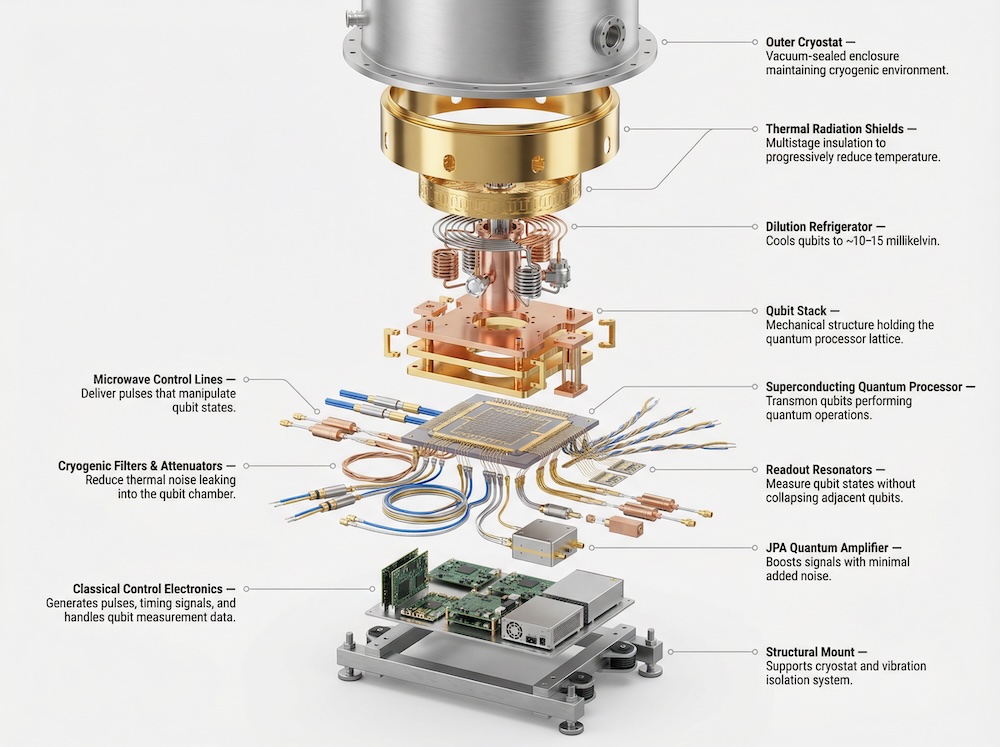 Quantum Computer Exploded-View Technical Diagram